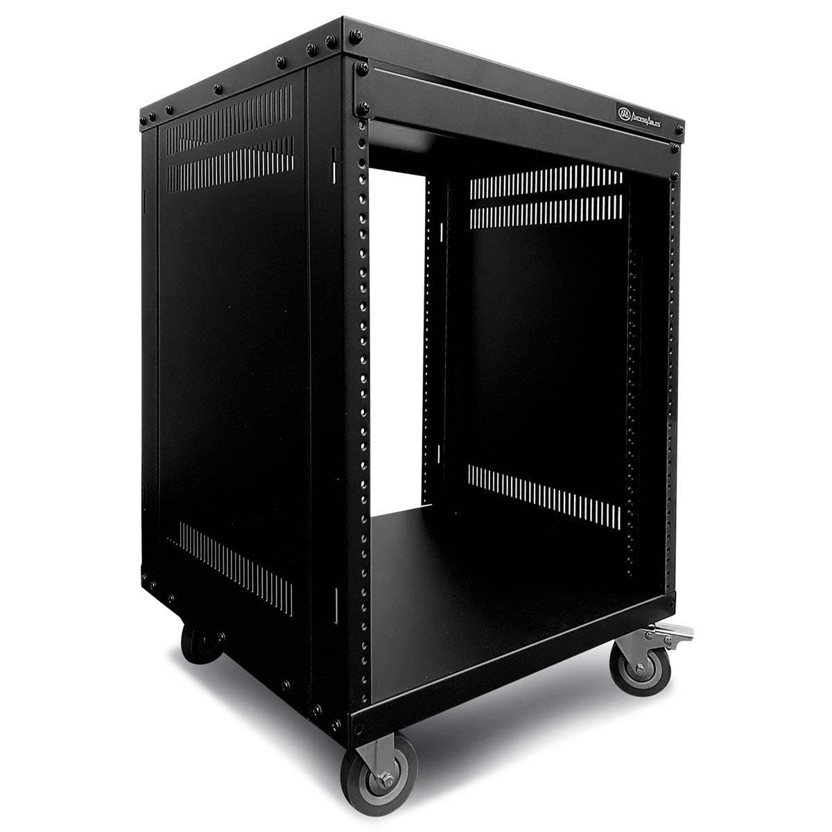 AxcessAbles 12U AV Equipment Rack | 19-Inch Steel Open Frame Home Studio Rack with 3 Caster Wheels | Universal Rack for Studi