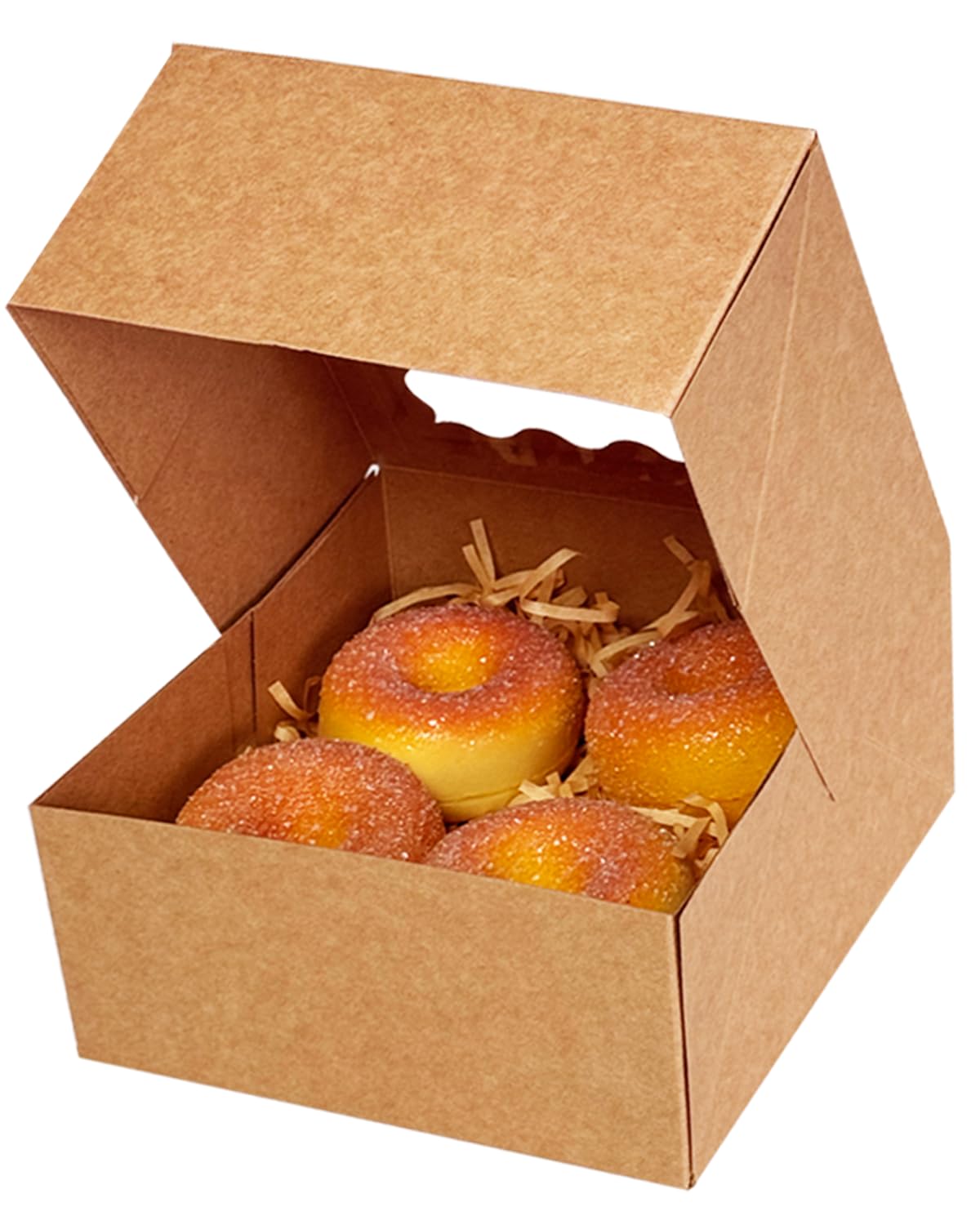 qiqee Auto-pop up 6x6x3 Inch Brown Cookie Box with Window 30Pcs Pastry Macaron Bakery Box For Packaging