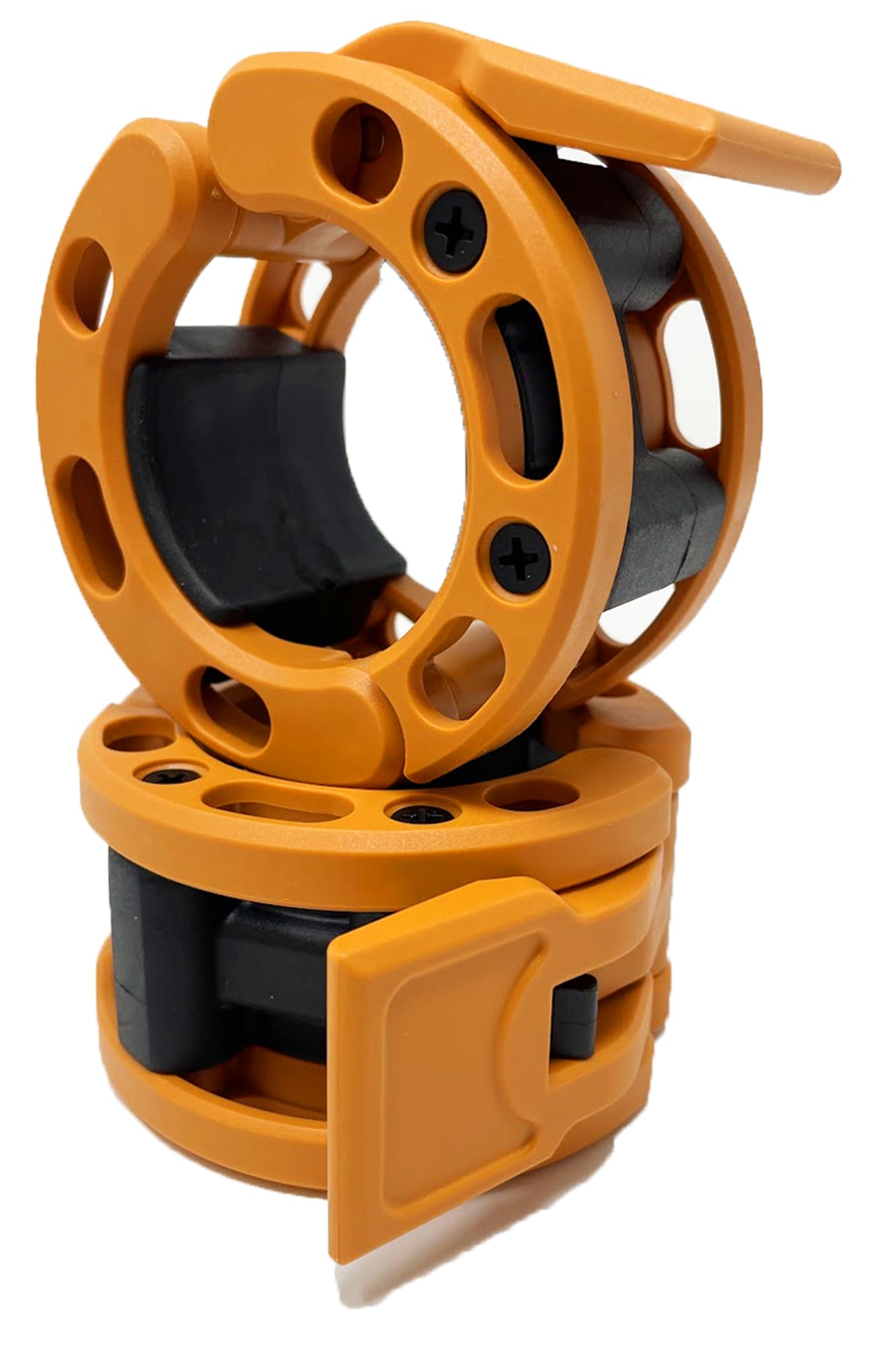 Clout Fitness Olympic Barbell Clamps Collars Quick Release Pair of Locking Weight Clips Fit 2 Inch Barbell (Orange)