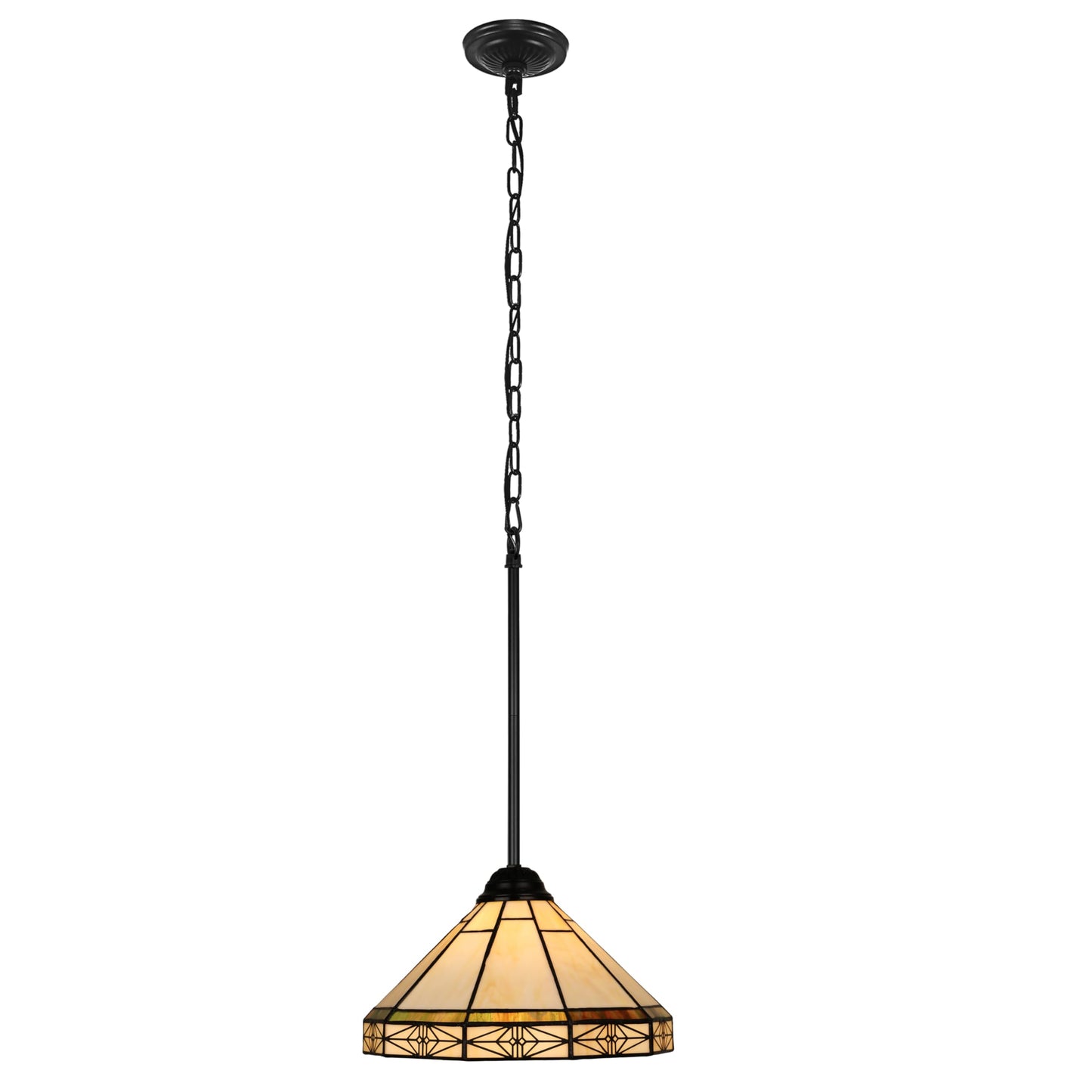 Chloe Lighting Mini Pendant - Belle Mission-Style 1-Light, Blackish Bronze Finish, 12in Glass Shade, Multicolor, Model CH3T315MI12-DP1