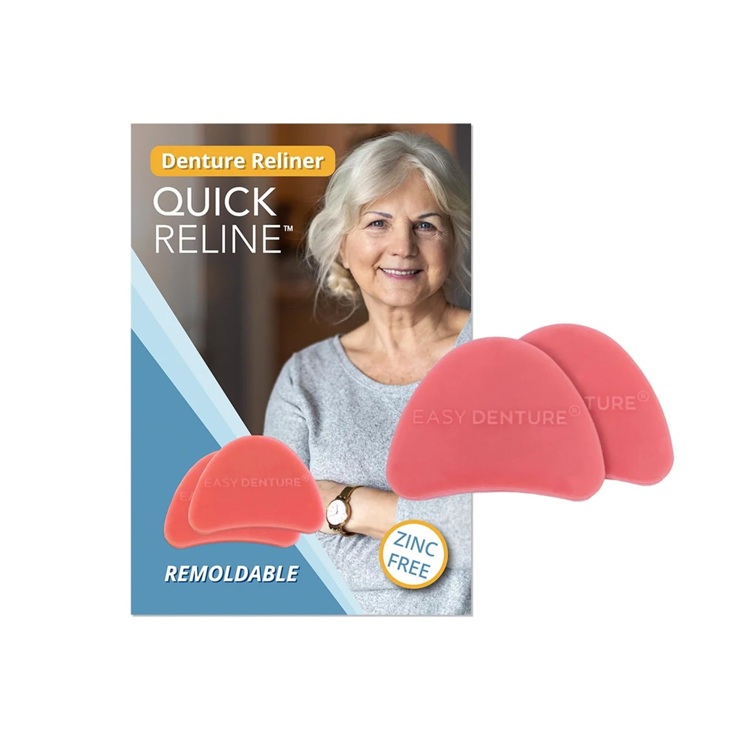 Quick Reline (Boil & Fit) Denture Reliner Kit; For Use with Full or Partial Denture, 2 Denture Reline pucks included with each kit, Remold and adjust mulitple times, Zinc-free, No More Loose Dentures!