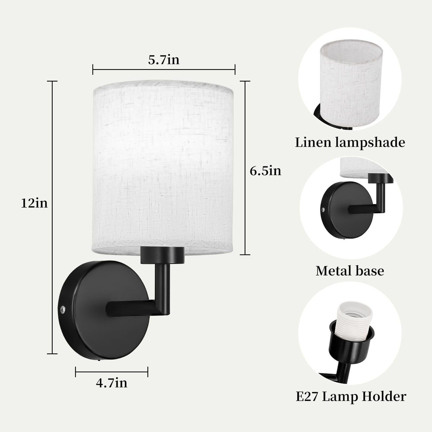 XIGUCUCN Rechargeable Wall Sconce Set of 2, Battery Operated, LED Bulb, 15 Colours Dimmable, Black, Model XG-WL03BK