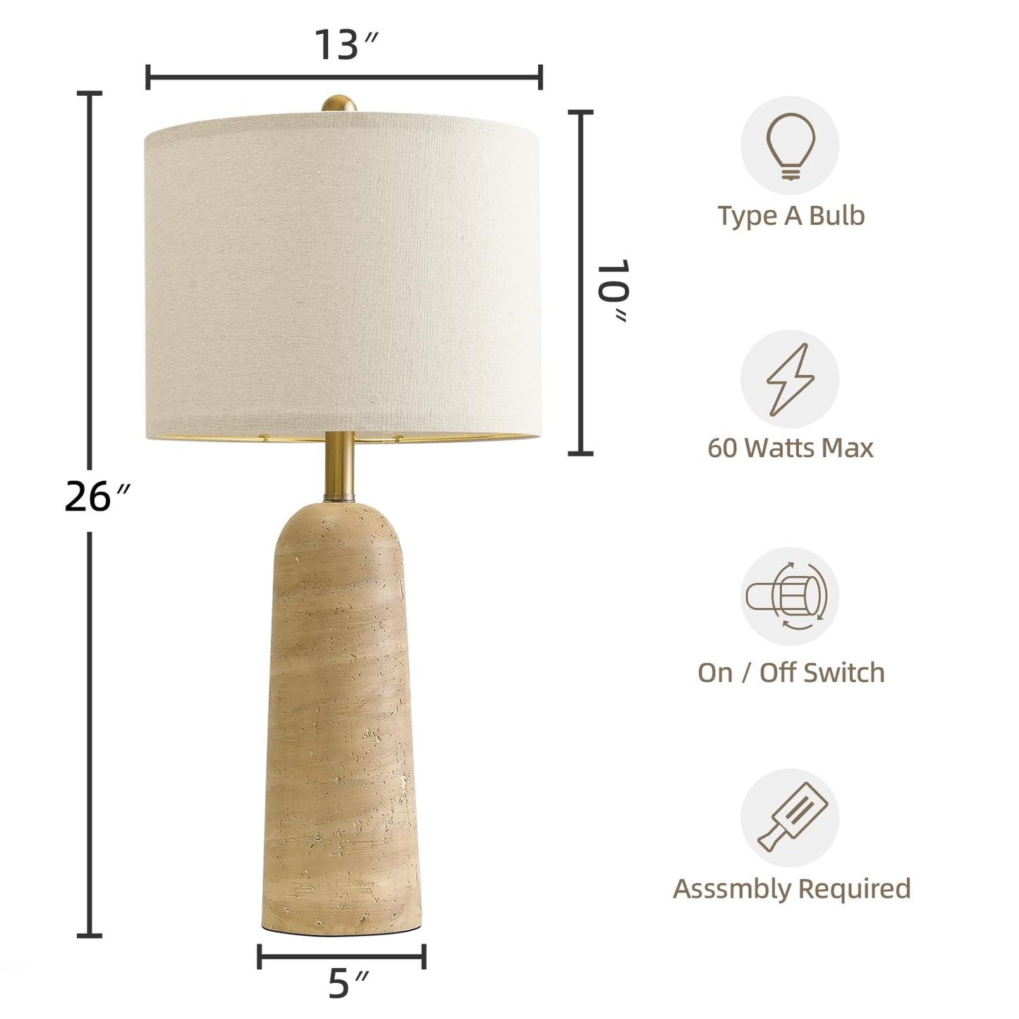 BOBOMOMO Modern Table Lamp Set of 2, Beige Resin, 27.25in with Linen Shades, Model AMZ-T1255BG