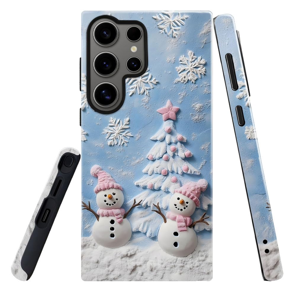 DAIZAG Case for Samsung Galaxy S24 Ultra,Military-Grade Protection Cover,Cute Snowman Flower Christmas Tree(Glossy)