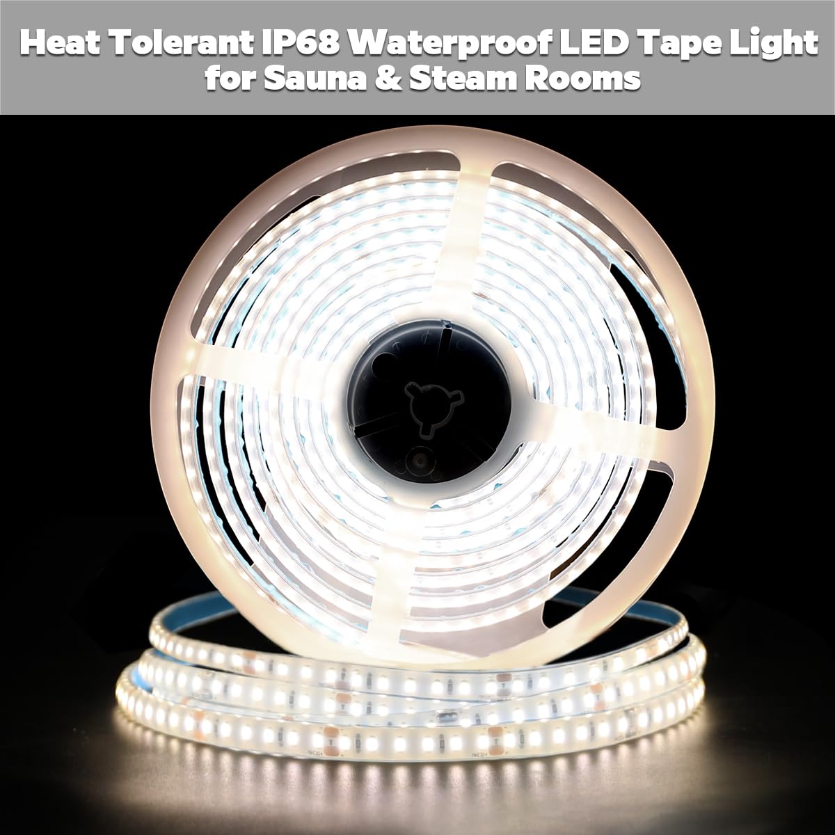 Superlightingled Dc24V 4000K White Sauna Led Strip Lights High Temp Flexible Long 5M 16.4Ft 120 Leds/M Heat Resistant Waterproof Led Strip Light Ip68 For Steam Room Lighting (4000K Natural White)