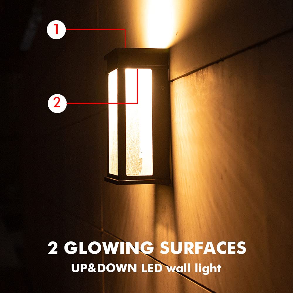 LUTEC LED Wall Light, 1000 Lumen, 3000K, 2 Pack Rectangular, Black - Dusk to Dawn, Indoor Outdoor Sconce, Model amzn.gr.