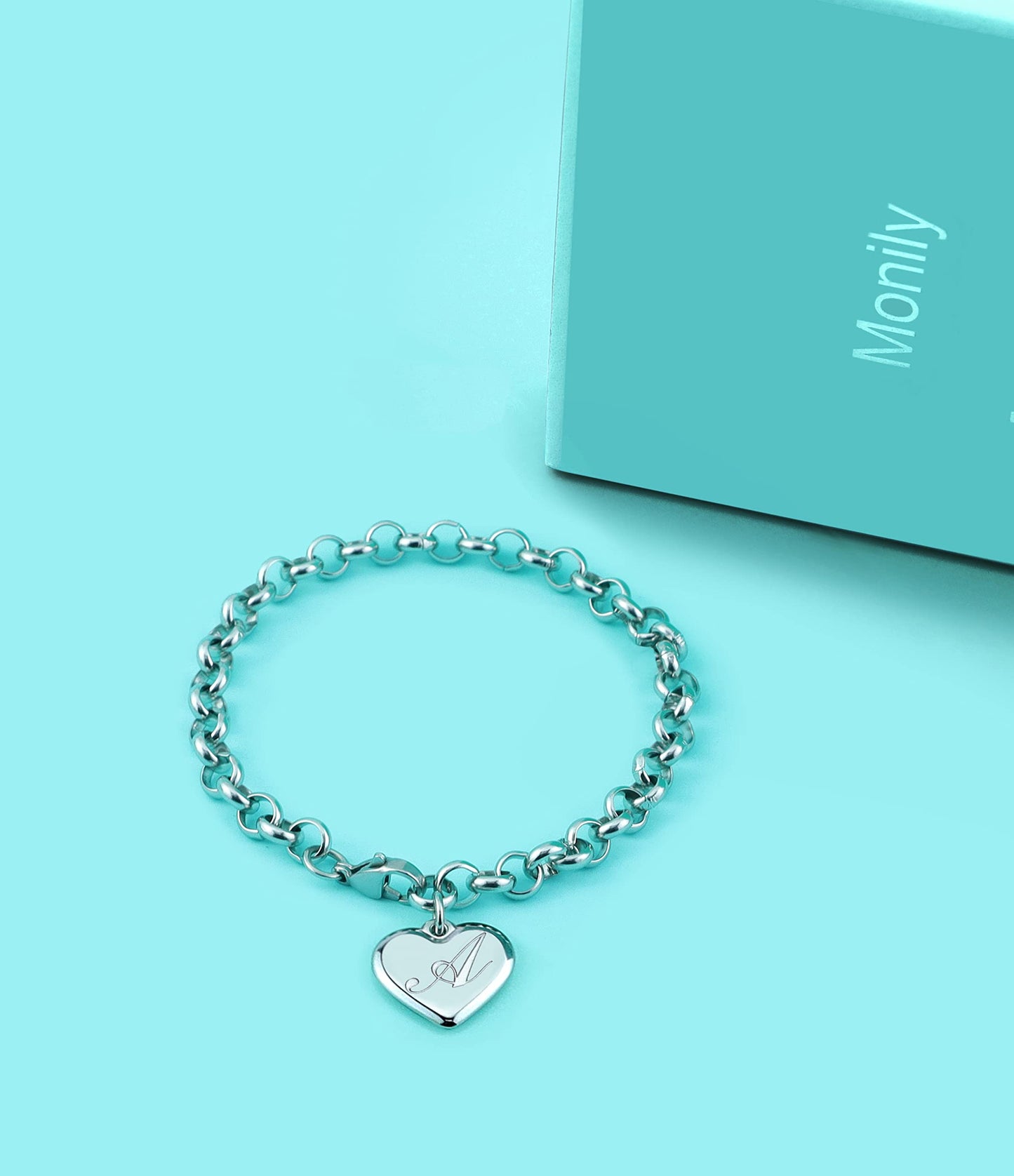 Monily Initial Charm Bracelets for Women Stainless Steel Charm Bracelets for Women Letters E Alphabet Heart Bracelet Jewelry Gif