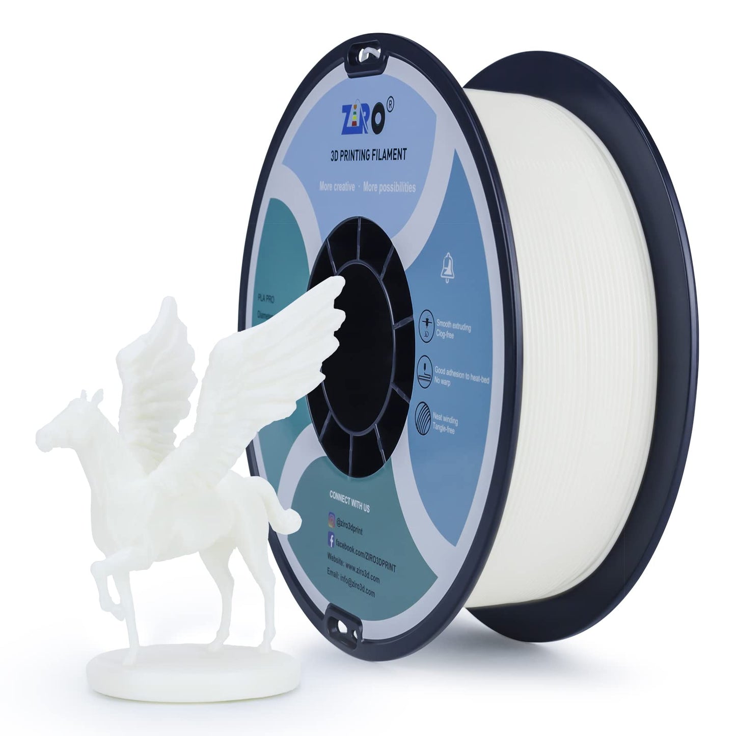 ZIRO PLA Filament 1.75mm,3D Printer Filament PLA PRO Basic Color Series 1.75MM 1KG(2.2lbs), Dimensional Accuracy +/- 0.03mm,Whit