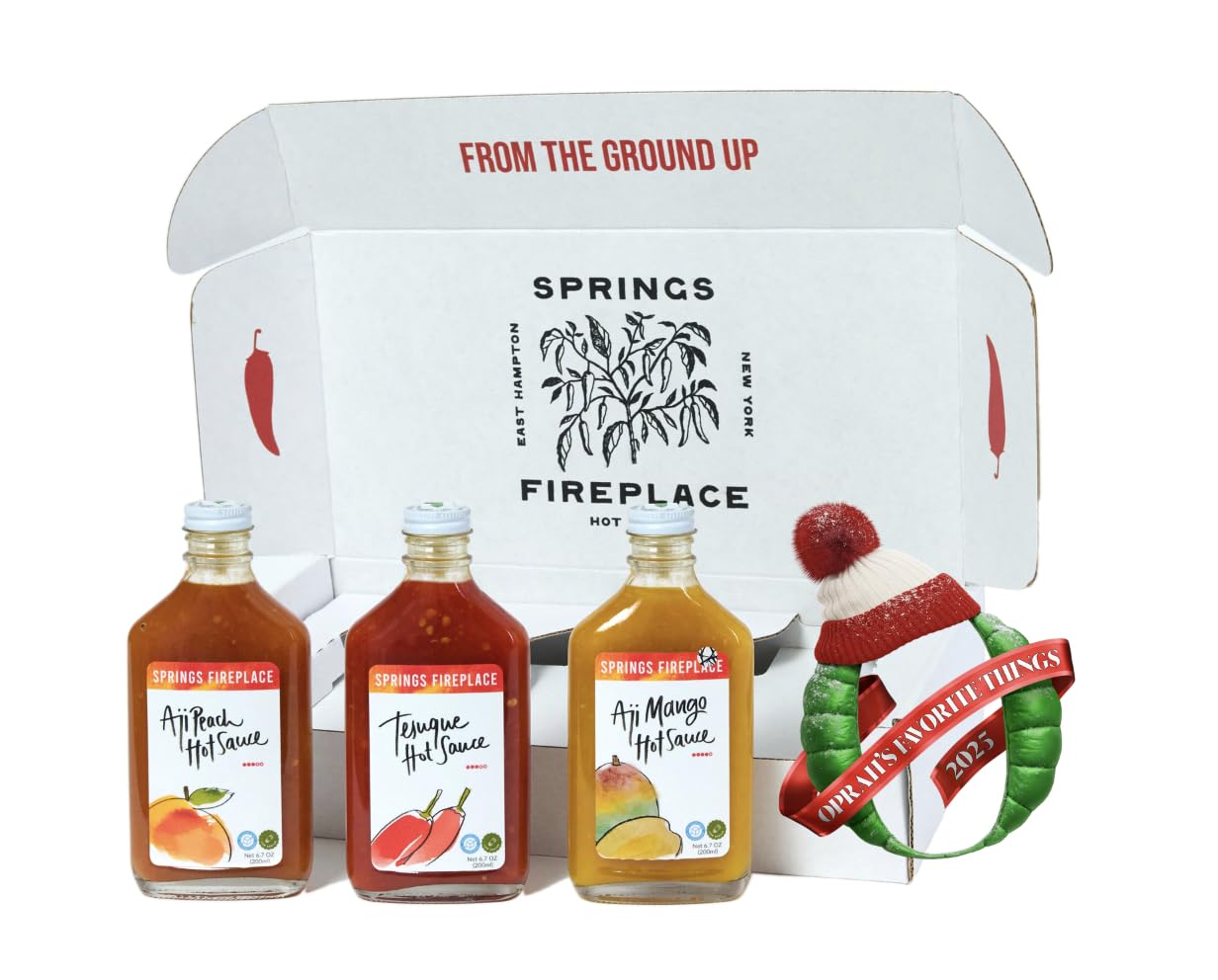 Springs Fireplace Hot Sauce Trio Gift Set, Gift Guide 2025, Hot Sauce, Tesuque, Aji Mango, Aji Peach, Farmer Grown, Hot Peppers,