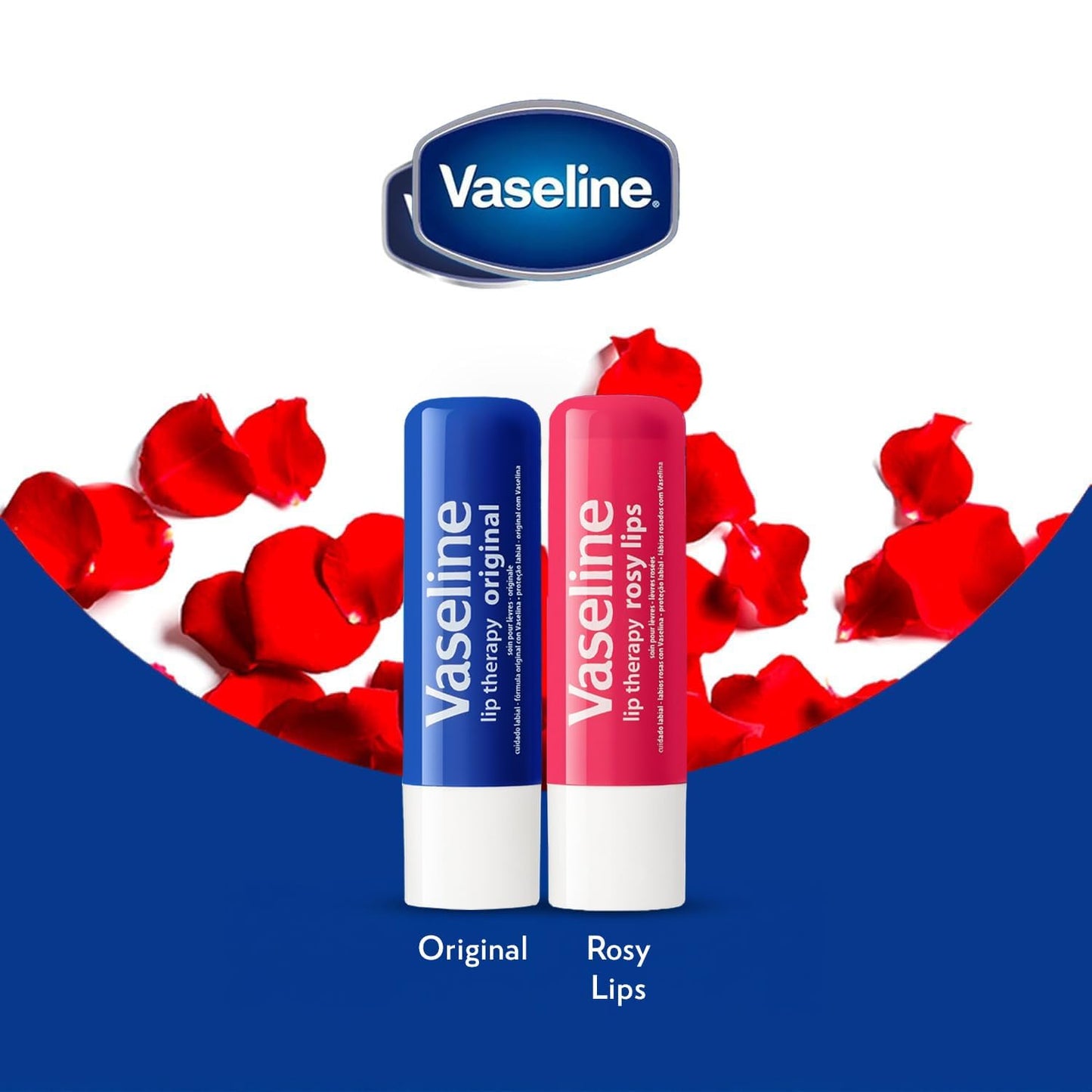 Vaseline Lip Therapy Variety 4-Pack - Original + Rosy Lips Moisturizing Lip Balm with Vitamin E, 0.16 Oz Ea