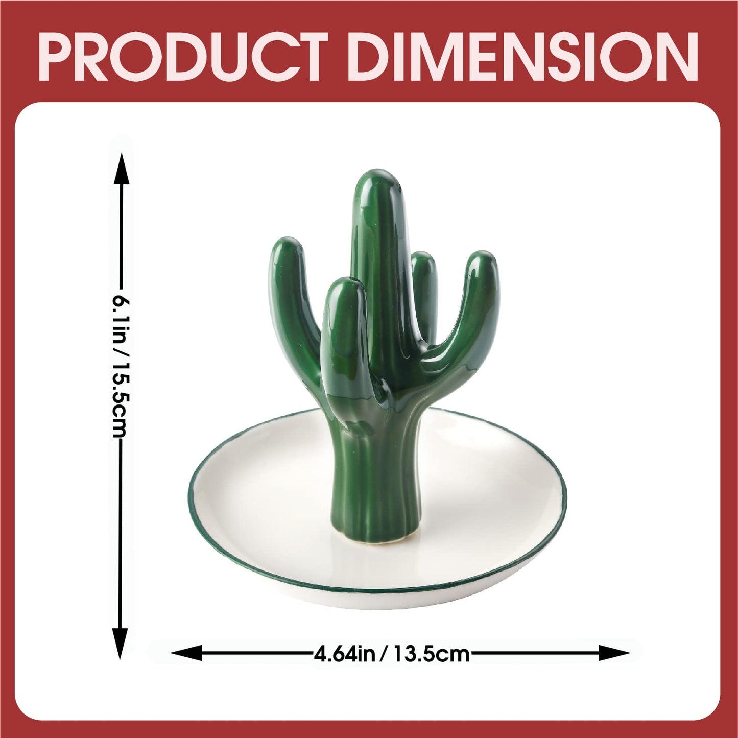 PUDDING CABIN Cactus Ring Holder Green Jewelry Dish for Rings Earrings Bracelets Necklace Organizer, Cactus Gift for Women Birth