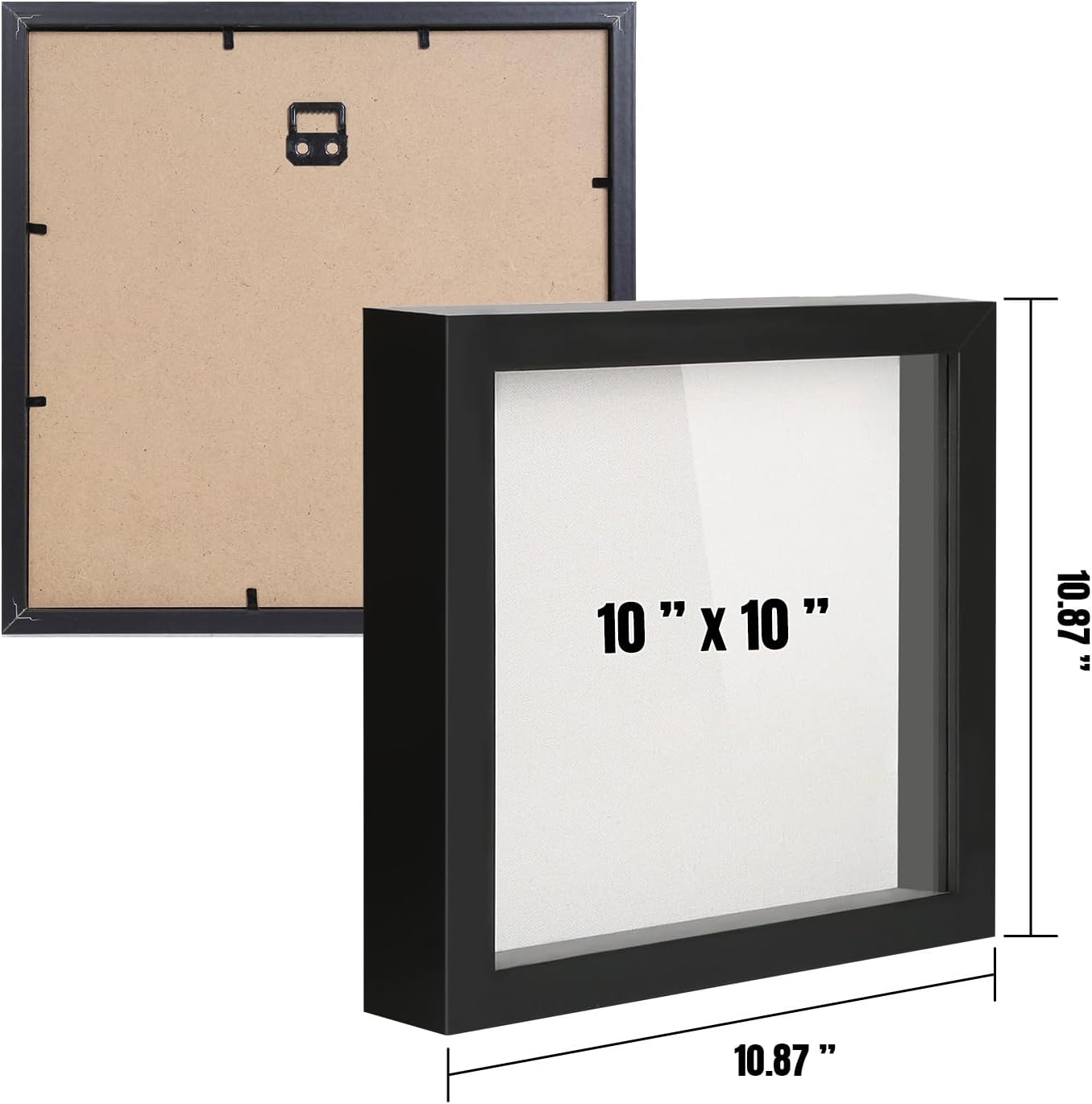 QDSSDECO 10"*10" Shadow Boxes Display Cases with Soft Linen Back Deep Wood Glass 3D Shadow Box Set for Wall and Tabletop, 3 Pack Black