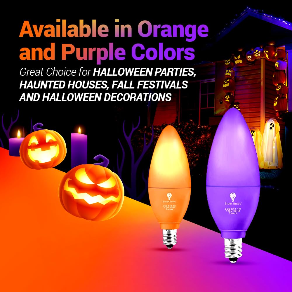 Bluex LED Candle Orange Light Bulb - 4W (40W Equivalent) - E12 Base - 6 Pack - Ideal for Party, Home, and Holiday Lighting
