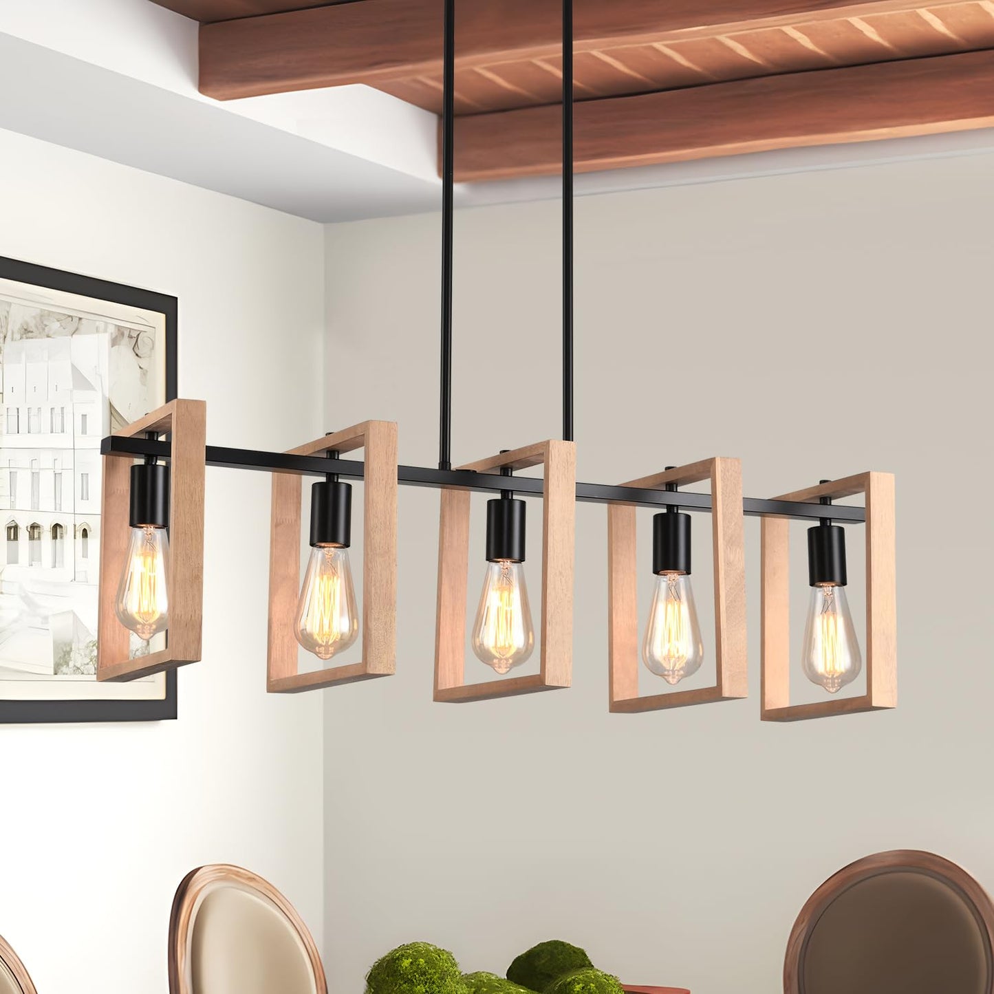 Kitchen Island Lighting Hanging For Farmhouse Linear Chandeliers Modern Chandelier Over Table Matte Black Rustic Wood Ceiling Pendant Light Dining Room Hanging Light Rustic Wood