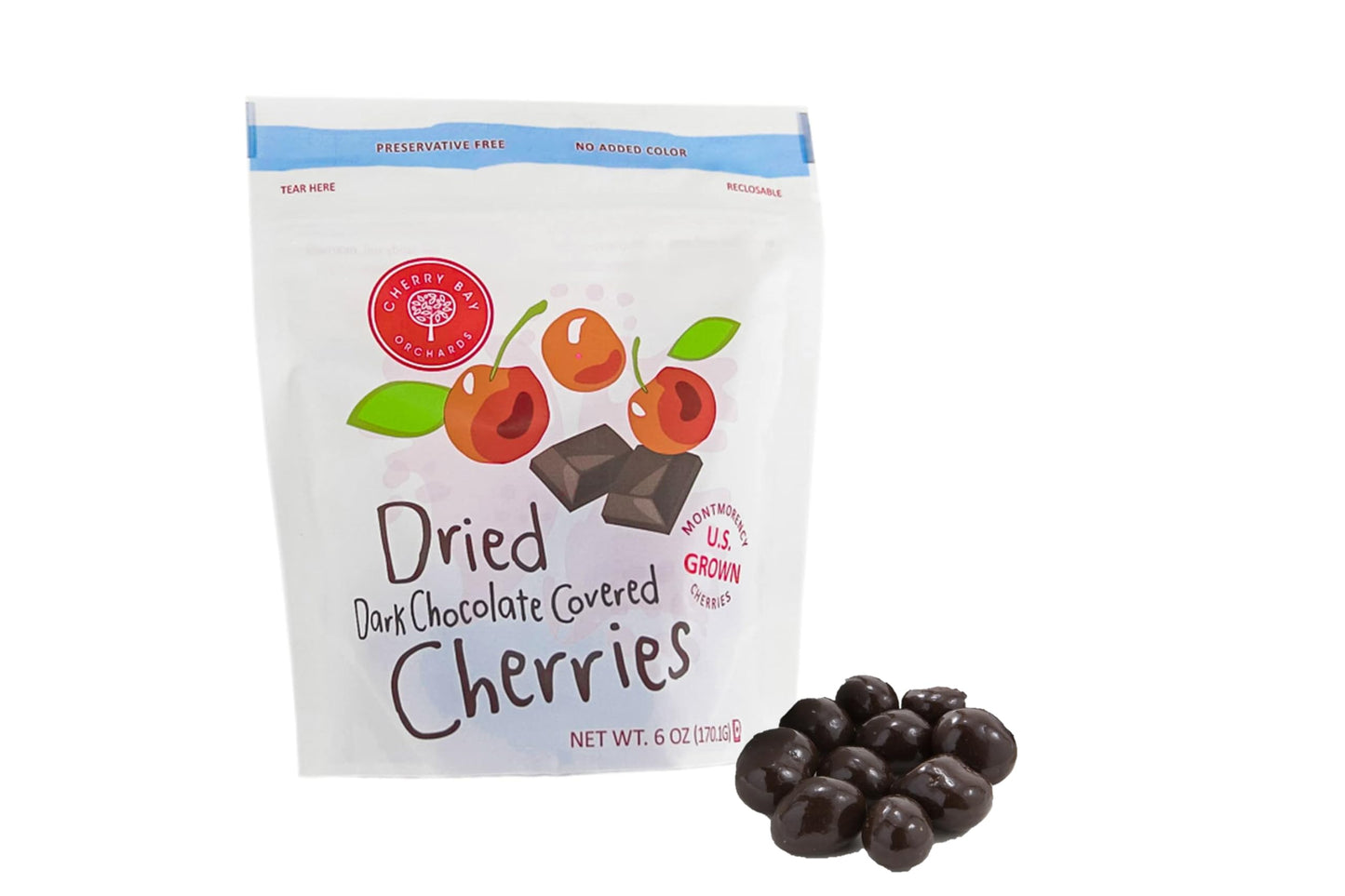 Cherry Bay Orchards Dark Chocolate Covered Cherries (6 oz Bag) - Natural Dried Tart Montmorency Cherries - No Artificial Colors,
