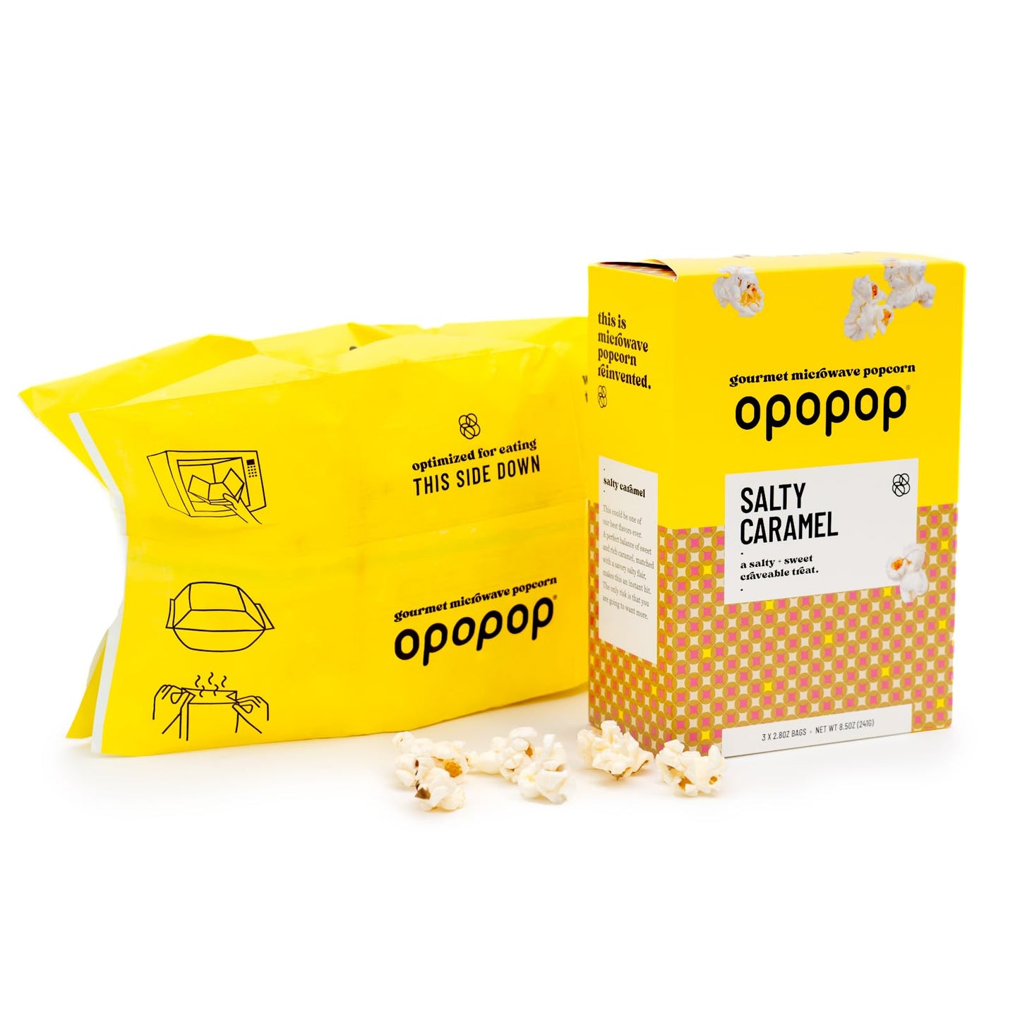 Opopop Traditional Microwave Popcorn - Salty Caramel Popcorn 9-Pack - Sweet and Salty Flavored Popcorn Bulk, Non-GMO