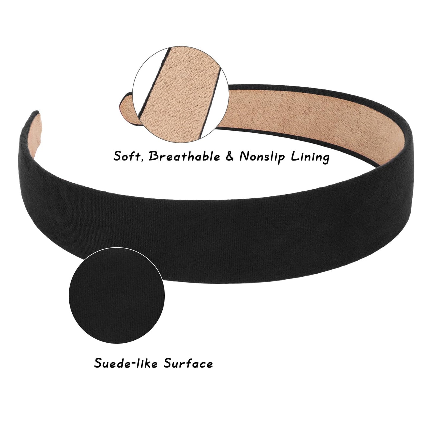Wecoe 10pcs Headbands for Women Suede Like 1 Inch Wide Black Headband Non Slip Fashion Costume Hair Accessories Women Girls Diad
