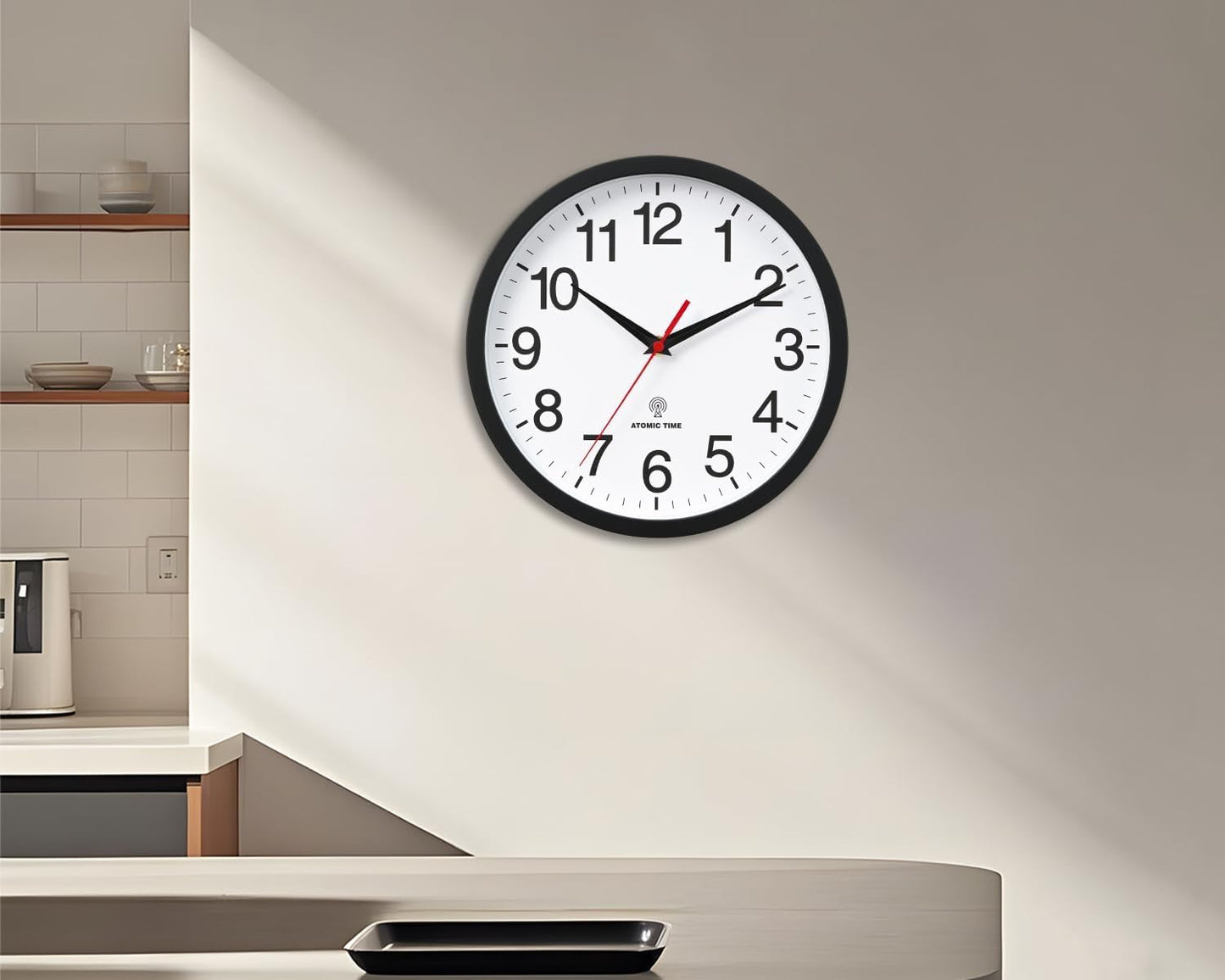 Atomic Wall Clock, Modern 10 Inch Battery Operated Wall Clocks, Analog Clock for Living Room, Office, Home, Bedroom, Kitchen, Bathroom(Black)