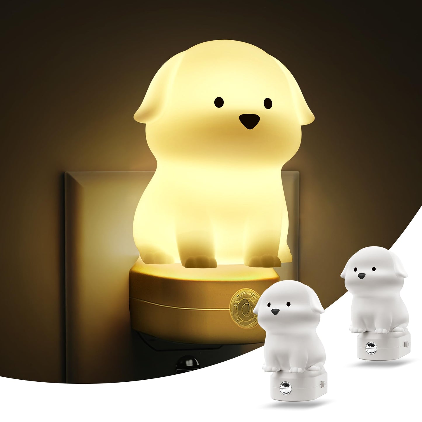 L LOHAS LED Plug in Night Light for Kids 2 Pack, 3D Cute Puppy Night Lights with Dusk to Dawn Sensor, RGB+Soft White 3000K Dog N