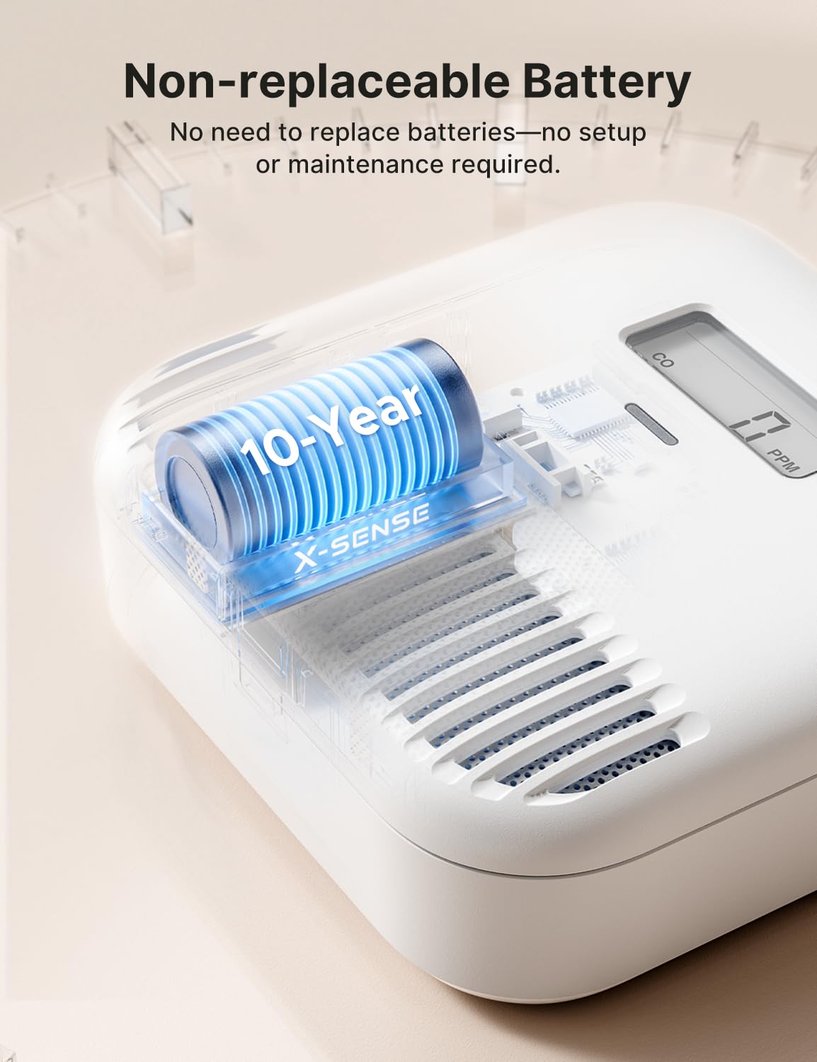 X-Sense Carbon Monoxide Detector, Built-in 10-Year Battery Powered, Portable Carbon Monoxide Detector for Home, Model XC0K-SN, 2-Pack