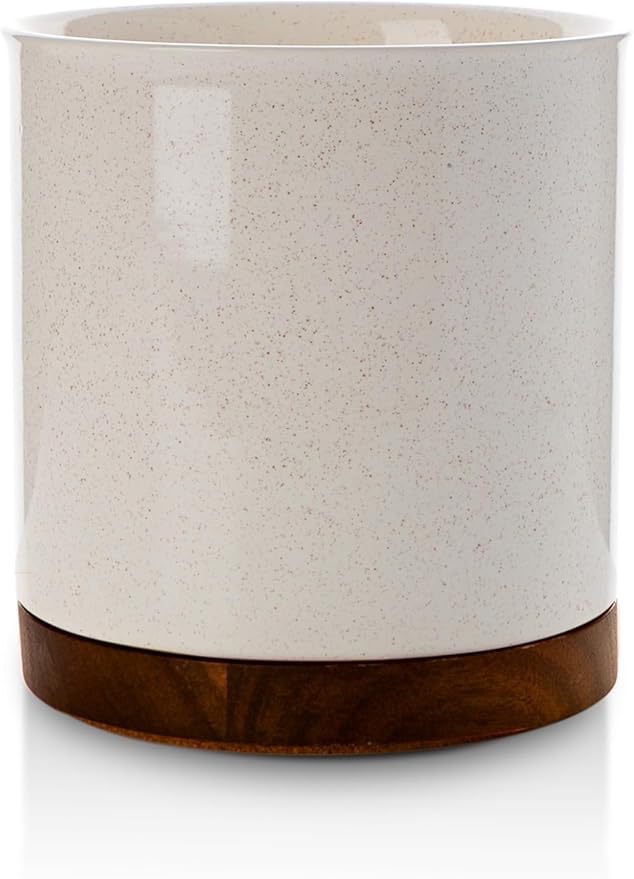 Nucookery 360°Rotating Utensil Holder, 7.2" Large Utensil Crock, Ceramic Cooking Utensil Organizer with Countertop-Protection Cork Bottom for Farmhouse Kitchen Decor Christmas Thanksgiving Gift (Sand)