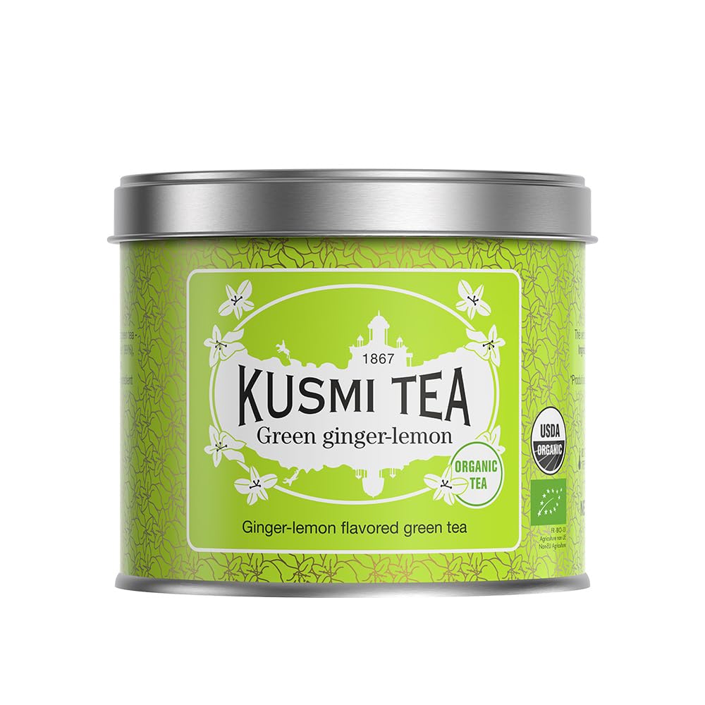 Kusmi Tea - Green Ginger Lemon - Organic Blend of Green Tea with Ginger & Lemon - Enjoy Hot or Iced - Loose Leaf Tea - Tin Box o