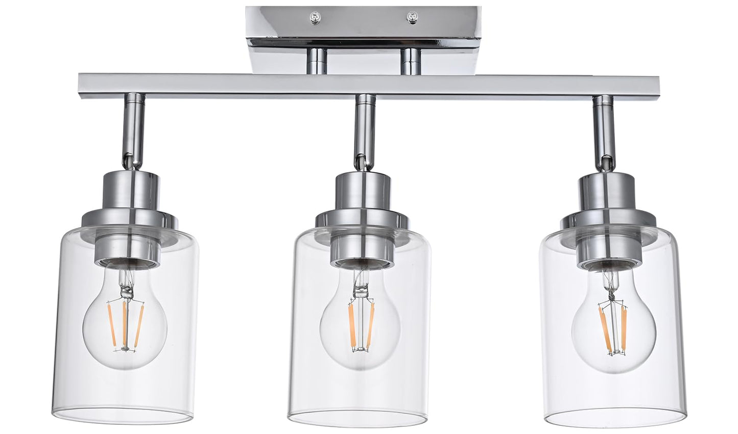 Wanluce 3-Light Track Lighting Kit Ceiling Kitchen Track Lighting Fixtures Chrome Bathroom Vanity Wall Lights With Clear Glass Multi-Directional Rotating Tracking Light Heads Spotlight For Accent Shop
