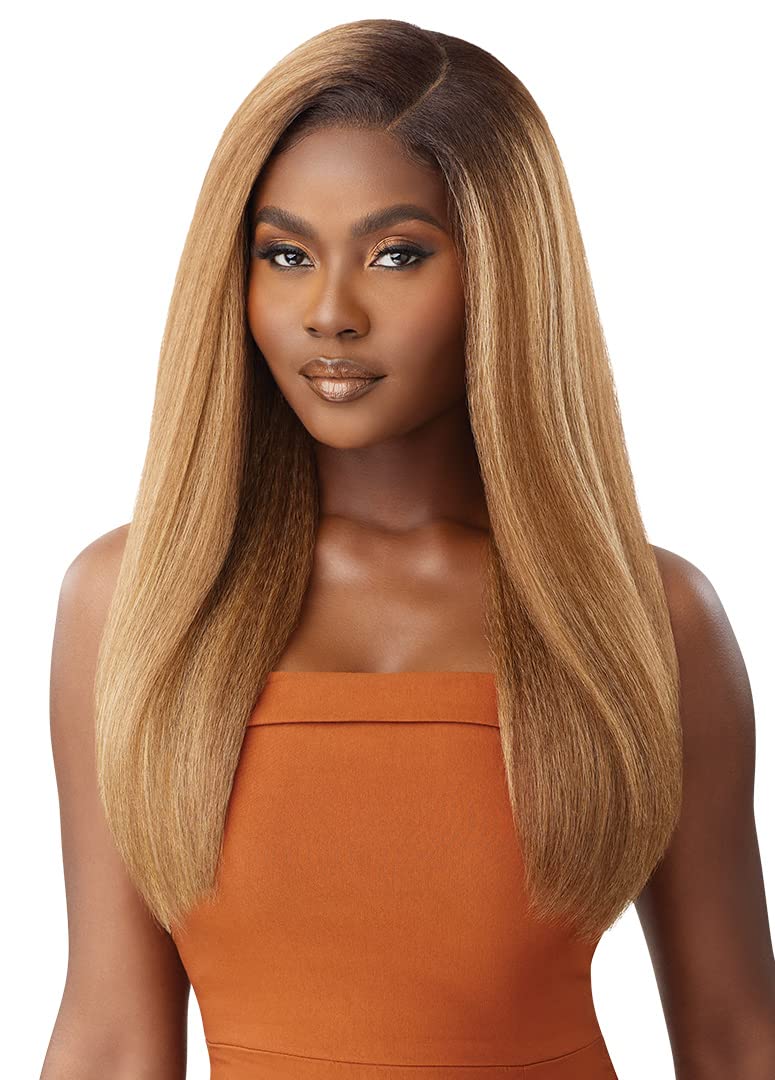 Outre - 5X5 Lace Closure Wig - Human Hair Blend - Kinky Straight 24 (DARK BROWN 2)