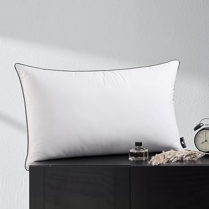Soft Goose Down Pillows for Sleeping, 1 Pack Thin Hotel Feather Down Pillow with Airyfil™ Fillings, Flat Bed Pillow for Back, Stomach, Side Sleepers (Standard Size, 20×26 in.)