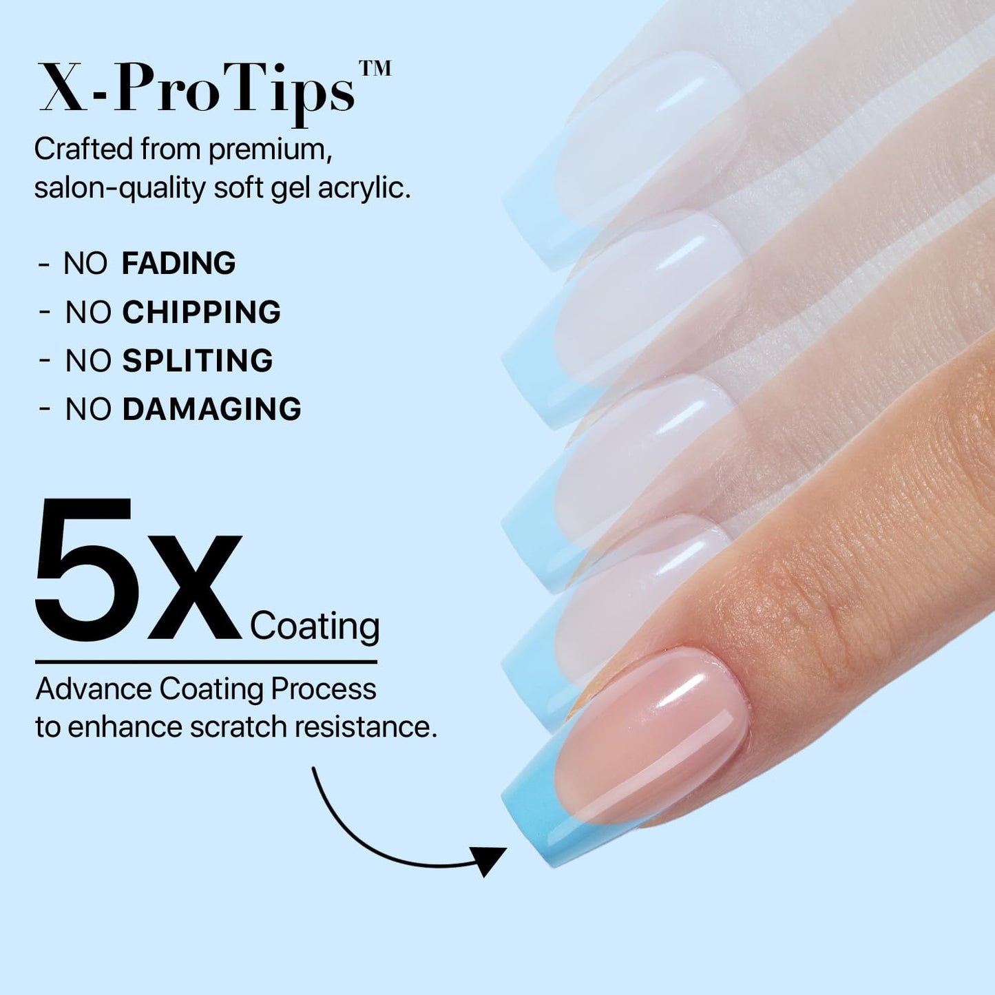 SXC Cosmetics X-Pro Tips French Tip Press On Nails - Bright Pastel Glow in the Dark Series (GLOW119-S Coffin)