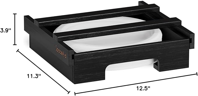 SpaceAid 10-inch Paper Plate Dispenser (Need 11.3 Inches Deep Cabinet Space) Under Cabinet Bamboo Plates Holder, Kitchen Vertical Dipensers Caddy, Black