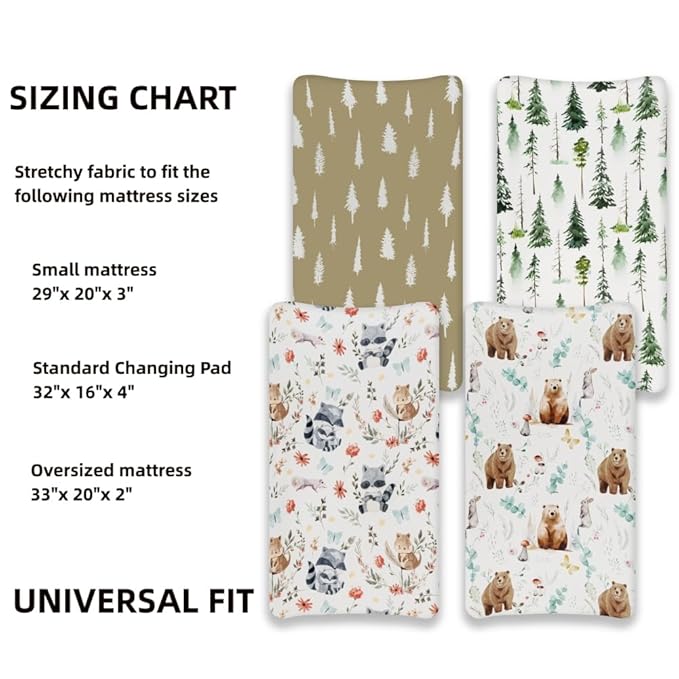 4 Pack Changing Pad Covers Woodland Forest Animals Wood Neutral Unisex Fitted Baby Changing Pad Cover Set for Baby Boys or Girls (Cartoon Beer)