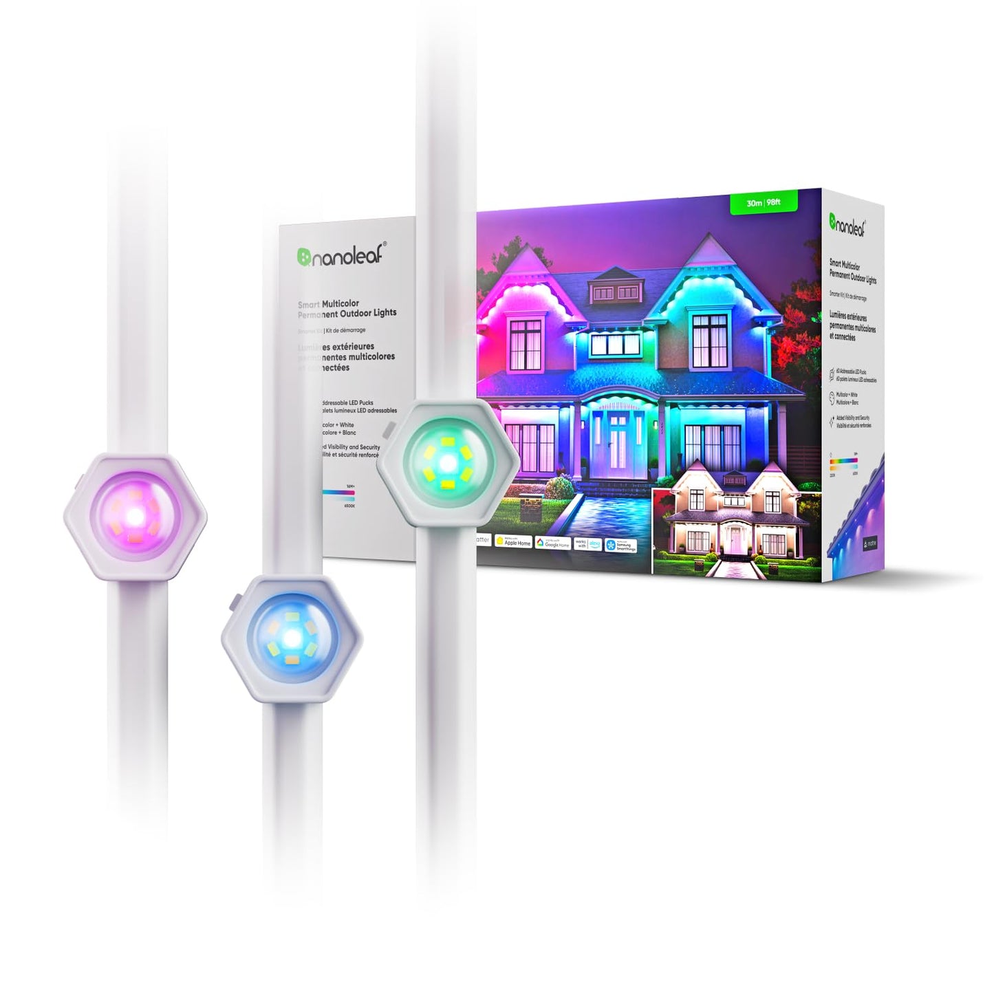 Nanoleaf Matter Permanent Outdoor Lights, Smart RGBCW Outdoor String Lights for Daily & Accent Lighting, IP67 Waterproof, Compat