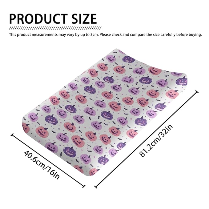 Colorful Halloween Pumpkin Bats Pattern Baby Changing Pad Cover, Unisex Fall Winter Holiday Nursery Diaper Changing Table Pad Mat Sheet for Boys Girls-16x32