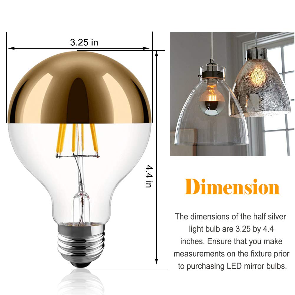 KarlunKoy Dimmable LED Edison Bulb G80/G25, 6W (60W Equivalent), Half Chrome, 2700K Warm White, Pack of 4