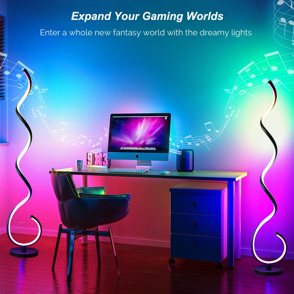 LENIVER RGB Spiral Floor Lamp, Smart Dimmable Corner Lamp with Remote Control, Black RGB, Model LNV-FL09-1-RGB