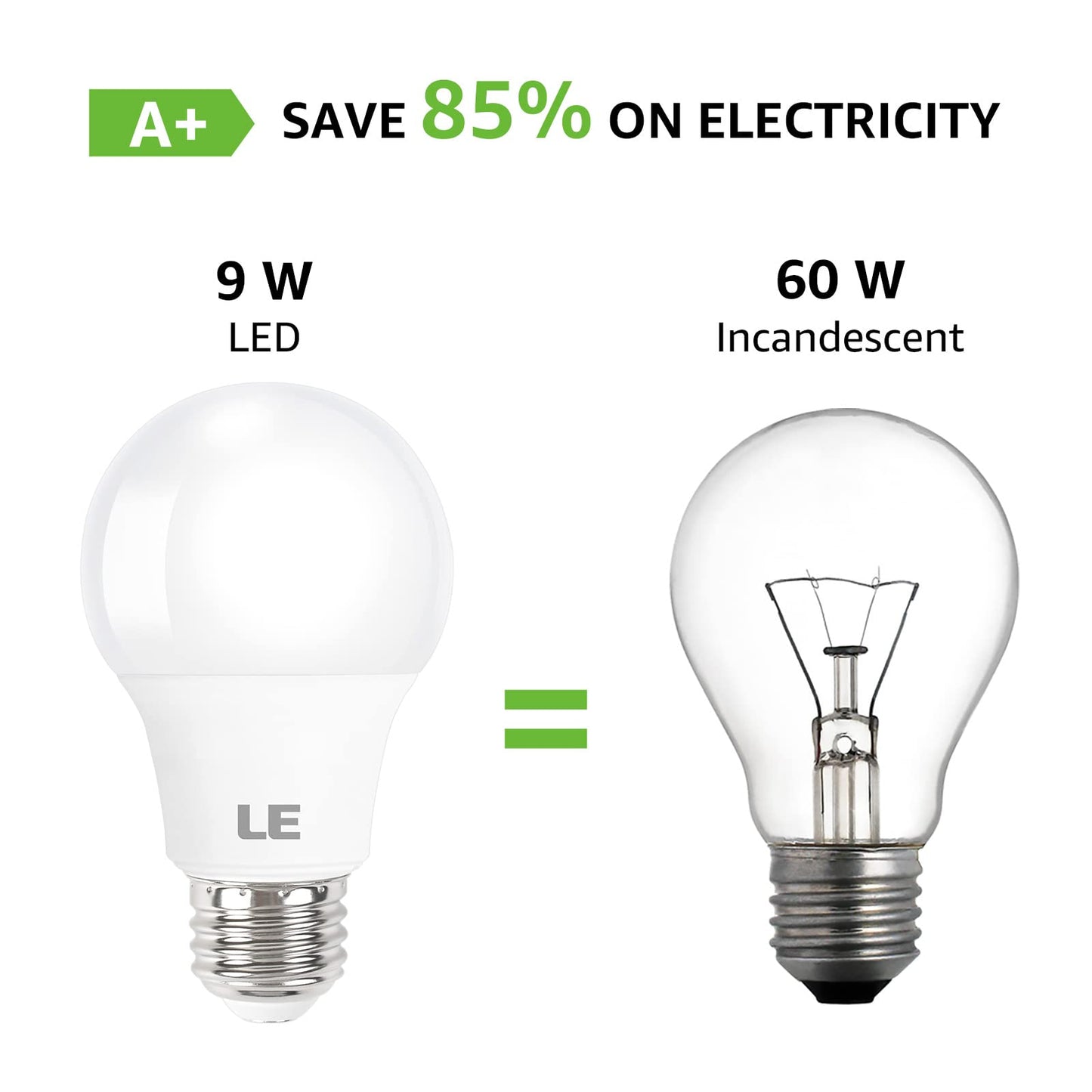 LE LED Light Bulbs 60W Equivalent Soft Warm White 2700K A19 E26 9W 800 Lumens 5 Count Pack of 1
