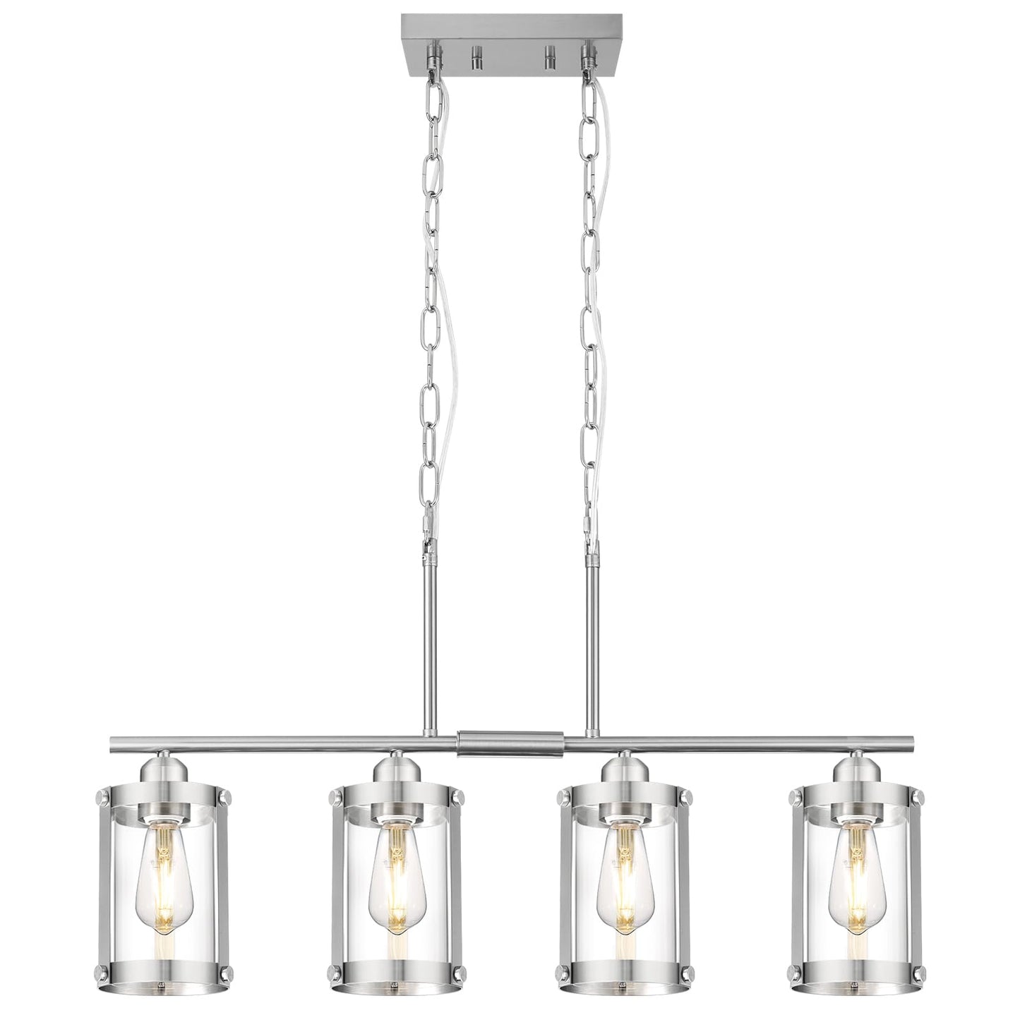 Osimir 4-Light Kitchen Island Lighting Brushed Nickel Linear Dining Room Light Fixtures With Clear Glass Modern Industrial Chandelier Pendant Light For Kitchen Island Dining Room Os-3014-4Isbn