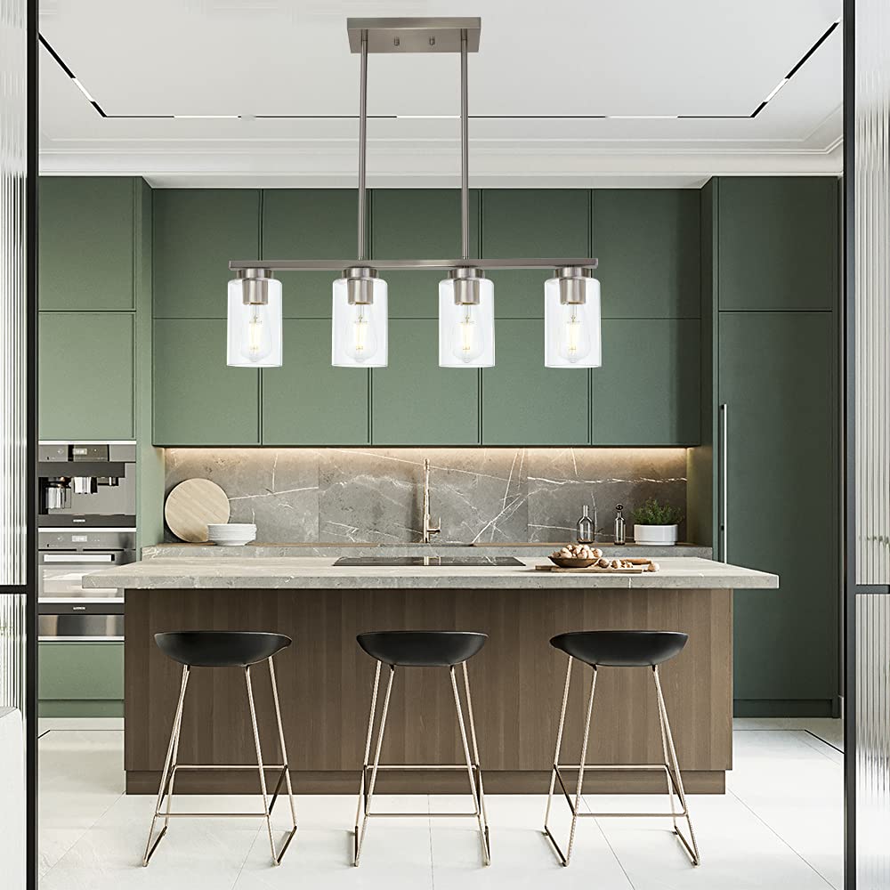 TODOLUZ Modern Kitchen Island Light, 4-Lights, Clear Glass Shades, Metal, Brushed Nickel