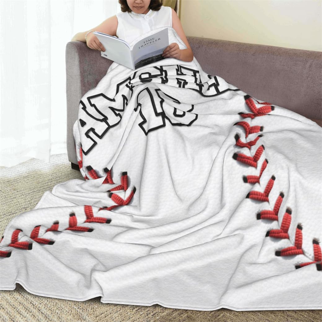 Baseball Themed Sofa Bedding Travel Throw Blanket Personalized Baseball Themed Throw-Blanket Customized Name Sports Enthusiasts Bed Blankets Gifts Custom Home Decor for Ball Sport Lovers
