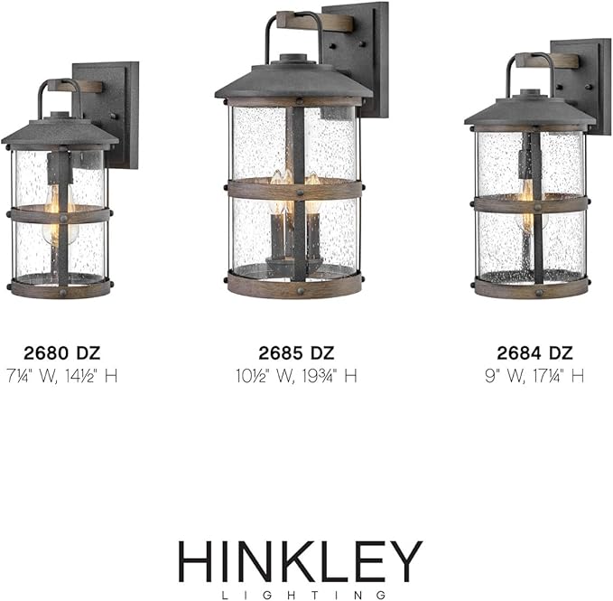 Hinkley Lakehouse 2680DZ Small Outdoor Wall Lantern - Coastal Style, Nautical Touches, Clear Seedy Glass - Aged Zinc + Driftwood Accents