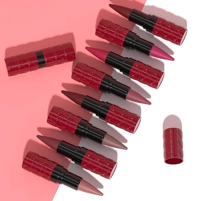 Maroon Gradient Matte Lipstick Crayon Lip Liner pencil,Crayon Form and Cone Tip 2-in-1 Lip Liner and Lipstick Lip Combo Set Achieve Flawless Contour Gradual Ombre Effect lip Pencil for Old Women