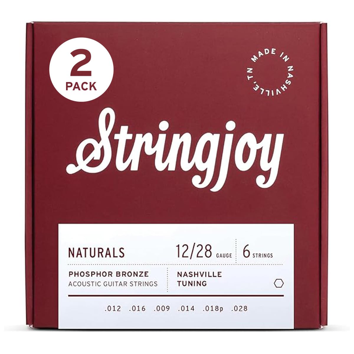 Stringjoy Nashville Tuning Gauge Naturals Phosphor Bronze Acoustic Guitar Strings 12-28, NB1228, Long-Lasting Clear & Shimmering