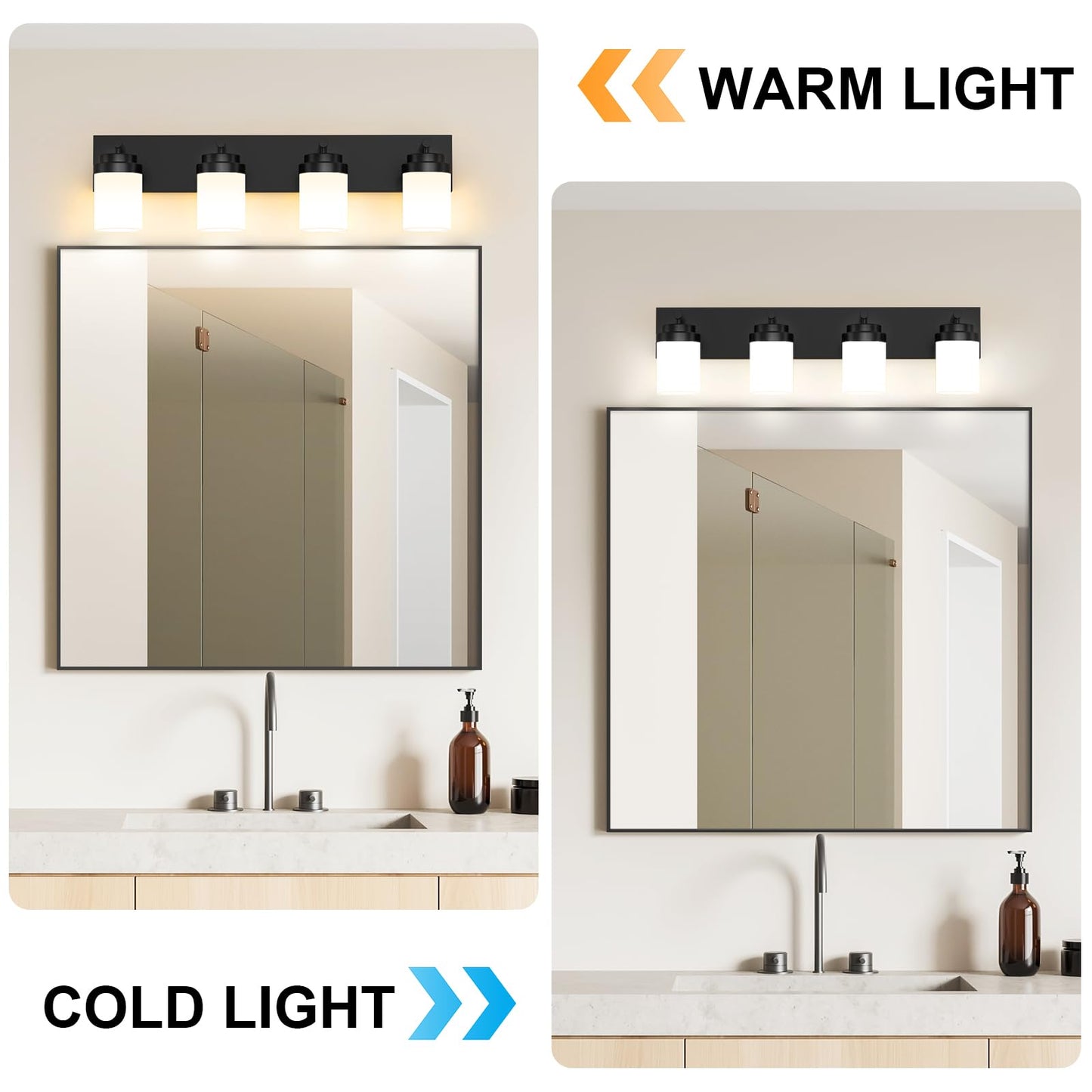 Izorro Bathroom Vanity Light Fixture 4-Light 27.5 Inch Matte Black Bathroom Light Fixtures Over Mirror With White Glass Shade Modern Farmhouse Vanity Lights Rustic Restroom Lighting Fixtures