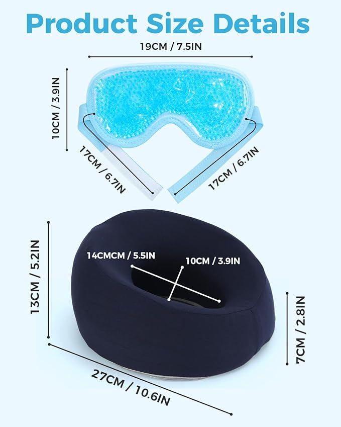 Face Down Pillow Massage Headrest for Bed Massage Head Holder w/ Gel Eyemask At Home Salon Breathable Foam Face Down Pillow After Eye Surgery Vitrectomy Recovery Sleeping Massage Face Cradle for Bed