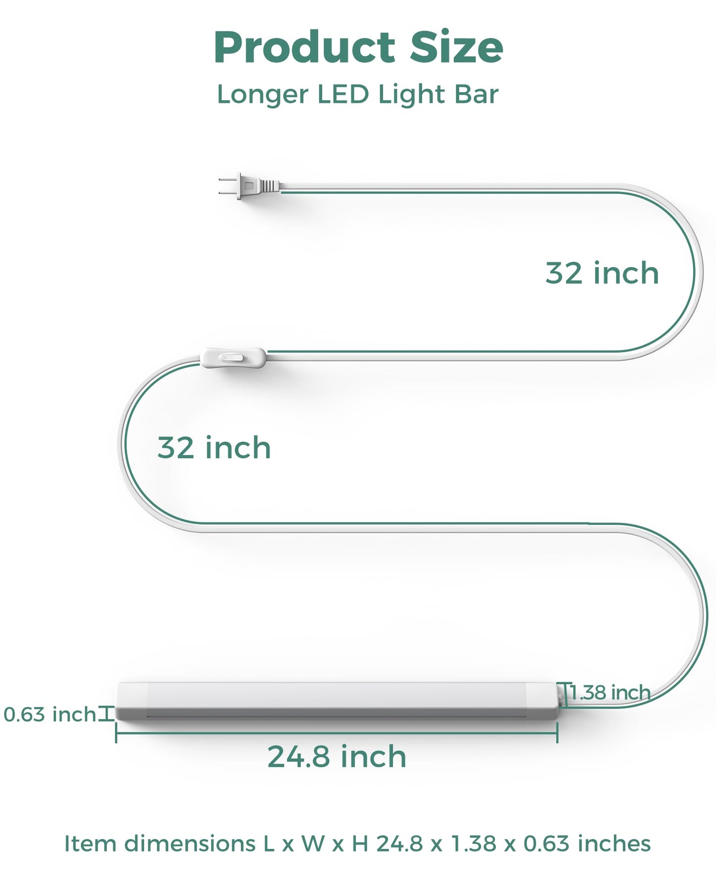 Asoko 25Inch Under Cabinet Lights Plug And Play Under Counter Lighting 6000K Cool White With 1000Lm Super Bright Etl Light Bar With On/Off Switch For Kitchen Under Desk Workbench