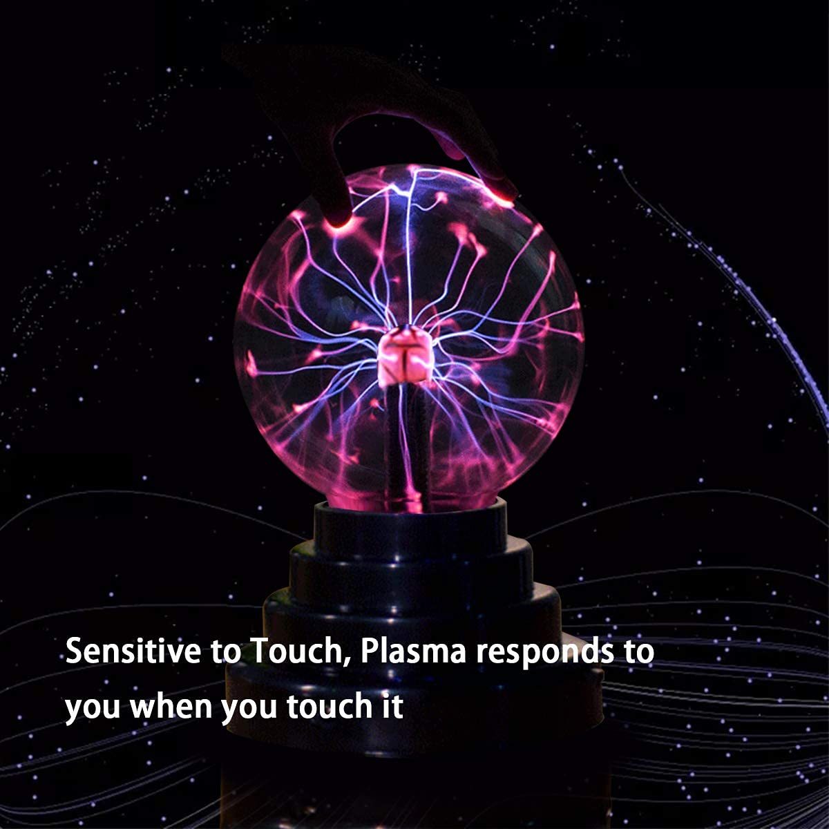 Stemclas Plasma Ball Light, 3 Inch Touch Sensitive USB Powered, Black Plastic Electric Lightning Globe