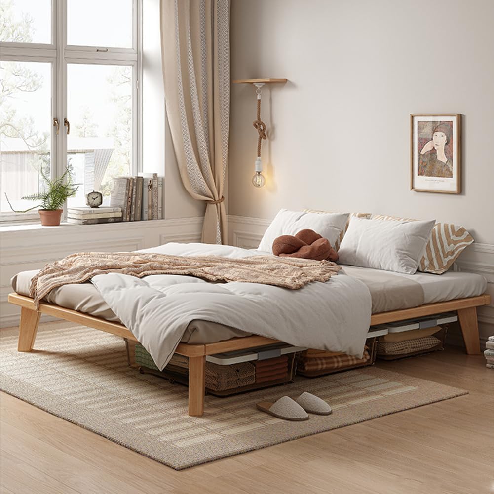 NELYE Twin Platform Bed Base - 14 Inch Solid Wood Mattress Foundation with Support Slats and Legs, Twin-Size Rubberwood Simple Bed Frame