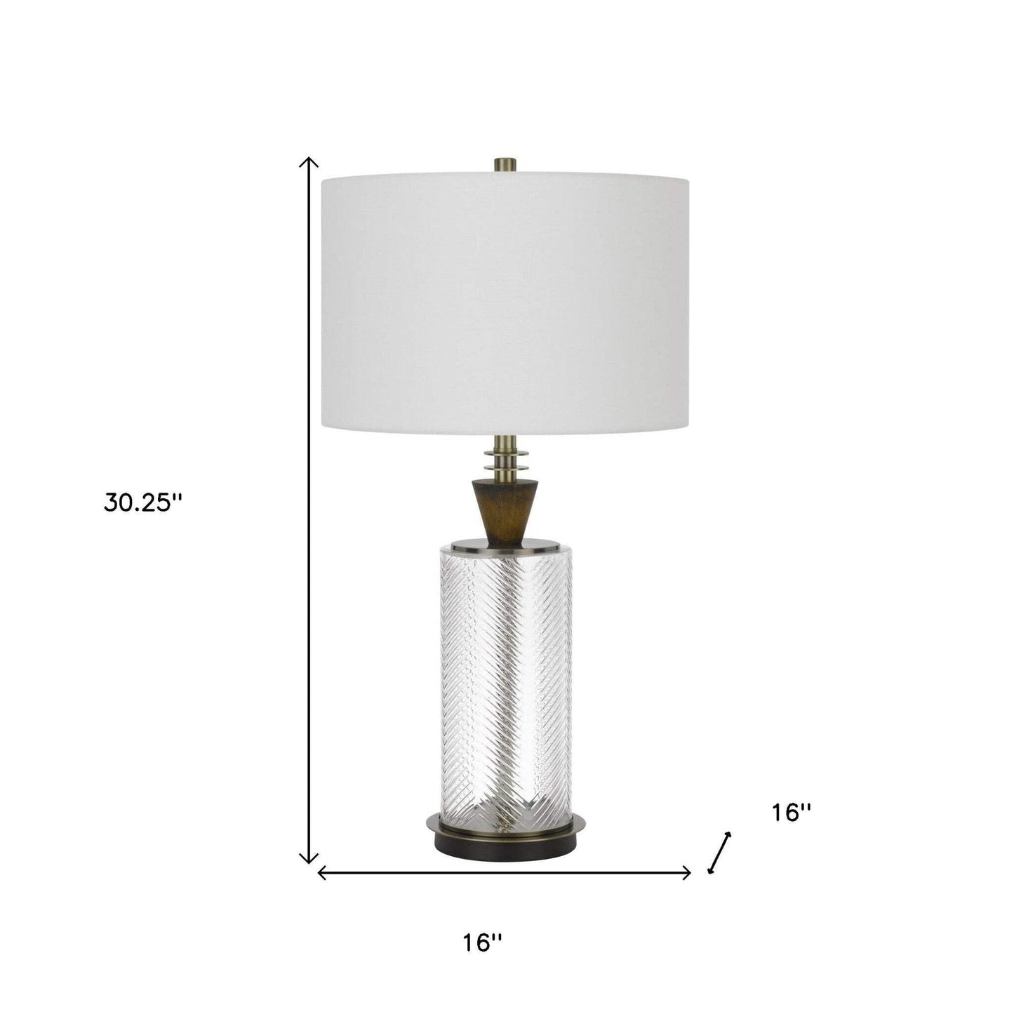HomeRoots Metal Table Lamp with Empire Shade, 30 in., Clear & White, Model 524712