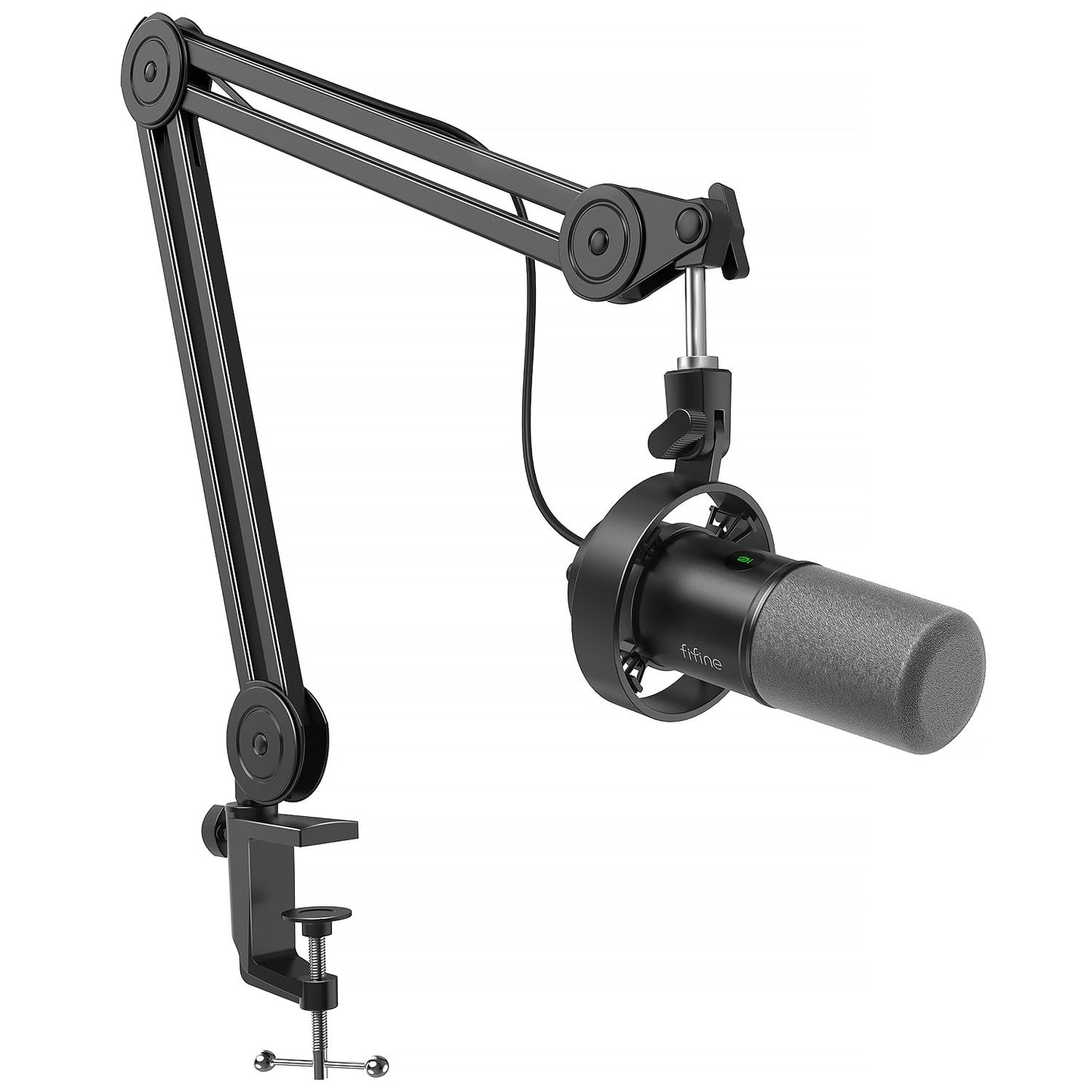 FIFINE Dynamic Podcast Microphone Set with Boom Arm Stand, Studio XLR/USB Microphone for Recording Vocal Streaming, Metal Mic wi